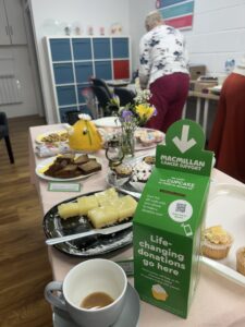 Table set up at Macmillan Cancer Support Coffee Morning in Harrogate