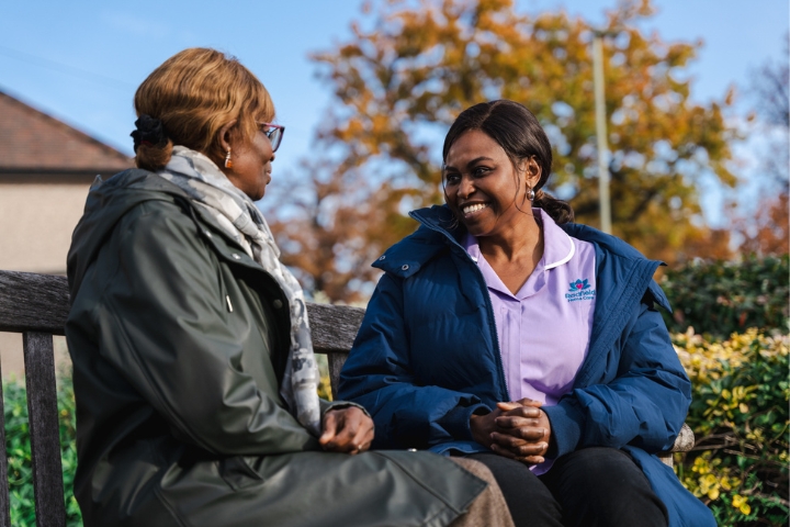 A Care Profesisonal with a client experiencing Winter Wellness with personalised home care plans during winter from Radfield Home Care